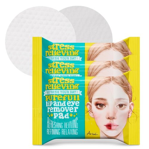 Ariul Purefull Lip & Eye Makeup Remover Pads - Oil-Infused, Gentle Exfoliation, Travel-Friendly (30 Pads x 3 Pack)