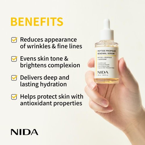 NIDA Peptide Propolis Renewal Serum - Peptide Complex & Propolis Extract for Youthful Skin | 1.69 fl. oz. (50ml)