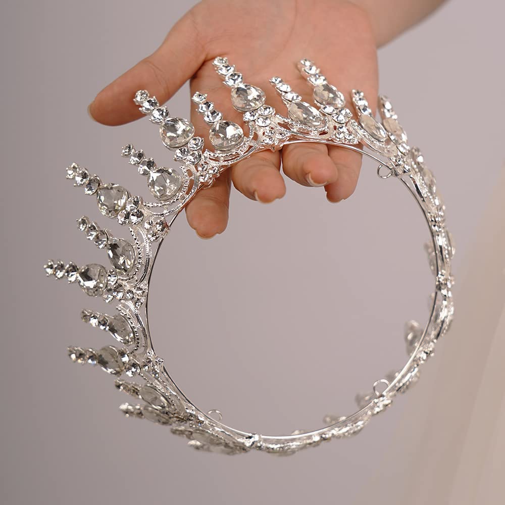 JWICOS Silver Tiaras and Crowns for Women Round Crystal Queen Crowns for Women Princess Tiara with Rhinestone for Girls Wedding Crown for Prom Bridal Party Christmas Gifts (Silver)