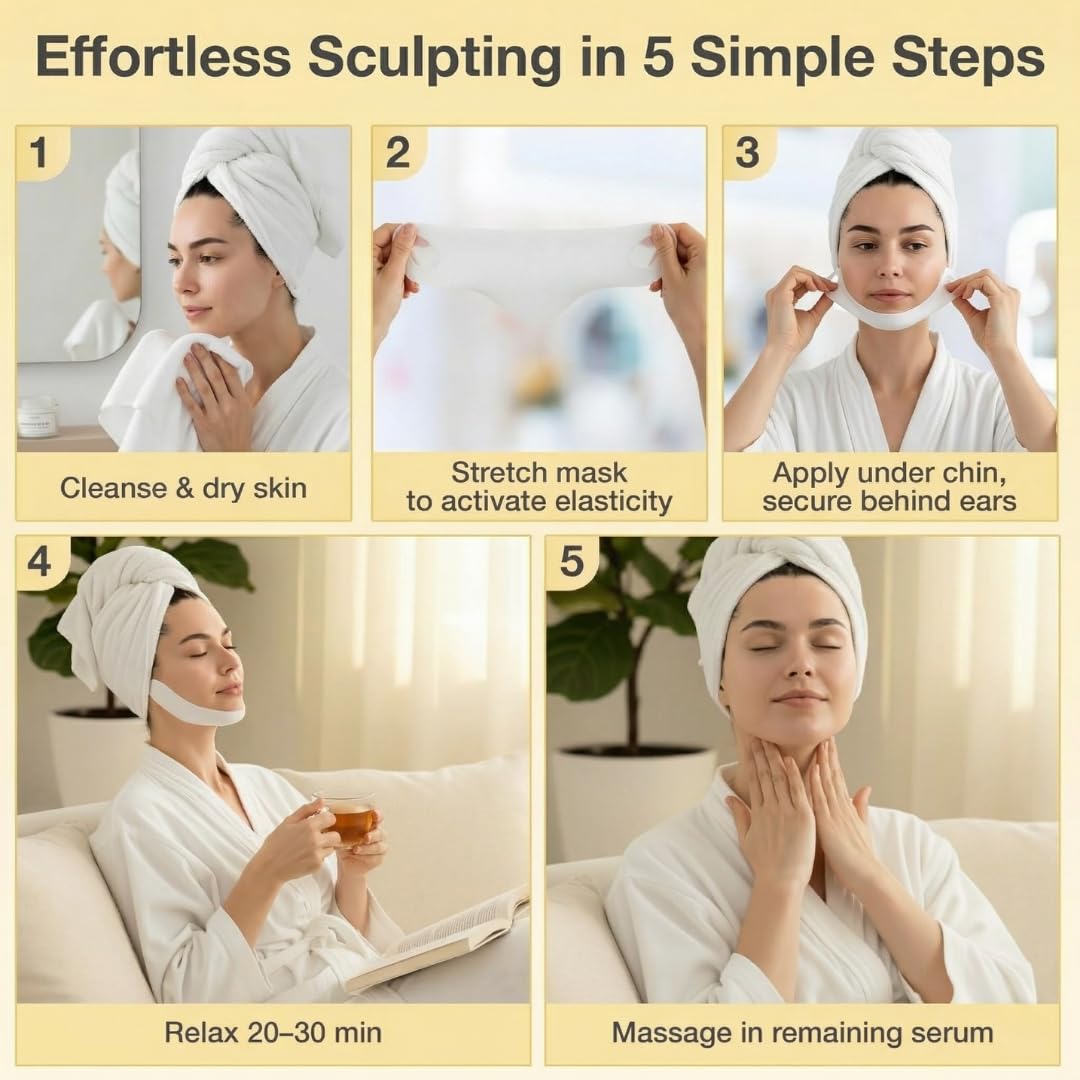 V Line Lifting Neck & Chin Mask - Anti-Aging Jawline Shaper with Retinol & Collagen - 5 Pack