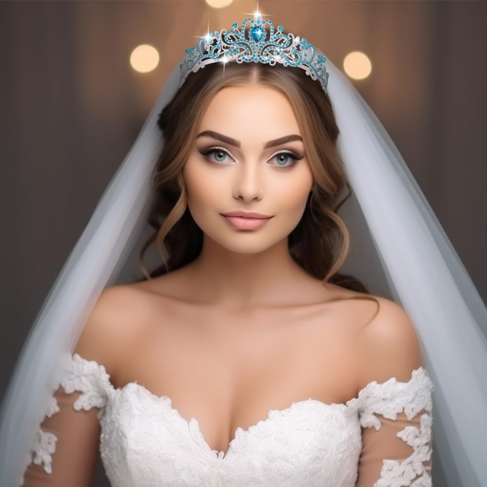 Kamirola - Crystal Tiara Crowns For Women Princess Elegant Crown with Combs Women's Headbands Bridal Wedding Prom Birthday Party Headbands for Women (Light Blue)