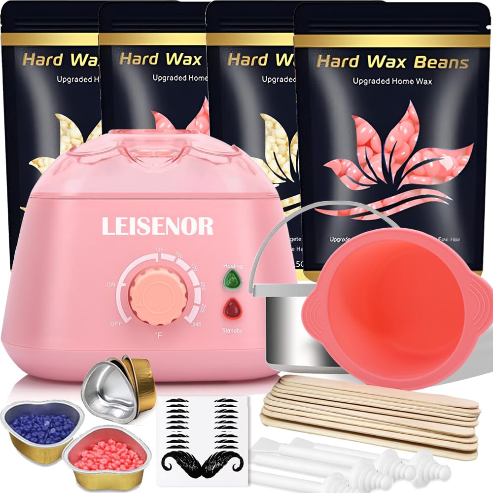 Waxing Kit for Women Men Digital Wax Warmer Hard Wax Kit with 400g Wax Beans for Full Body Brazilian Bikini Armpit Hair Removal Pink