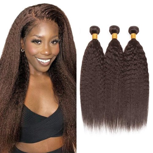24 24 24 inch Color 4 Bundles Human Hair Brown Yaki Bundles Chocolate Brown Human Hair Bundles Grade 8A Remy Dark Brown Kinky Straight Human Hair Bundles