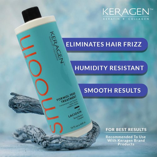 Keragen Brazilian Keratin Smoothing Treatment - Formaldehyde-Free Blowout for Frizzy, Dry Hair | 16 Oz