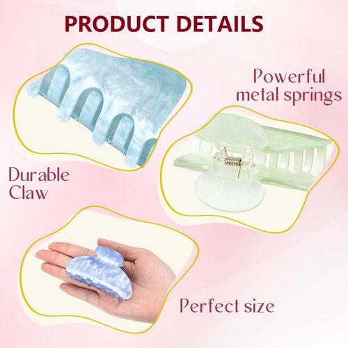 Yuxung 8 Pcs Large Acrylic Hair Claw Clips for Women Non slip Strong Hold Clamps for Thick and Thin Hair(Marble,Multicolor)