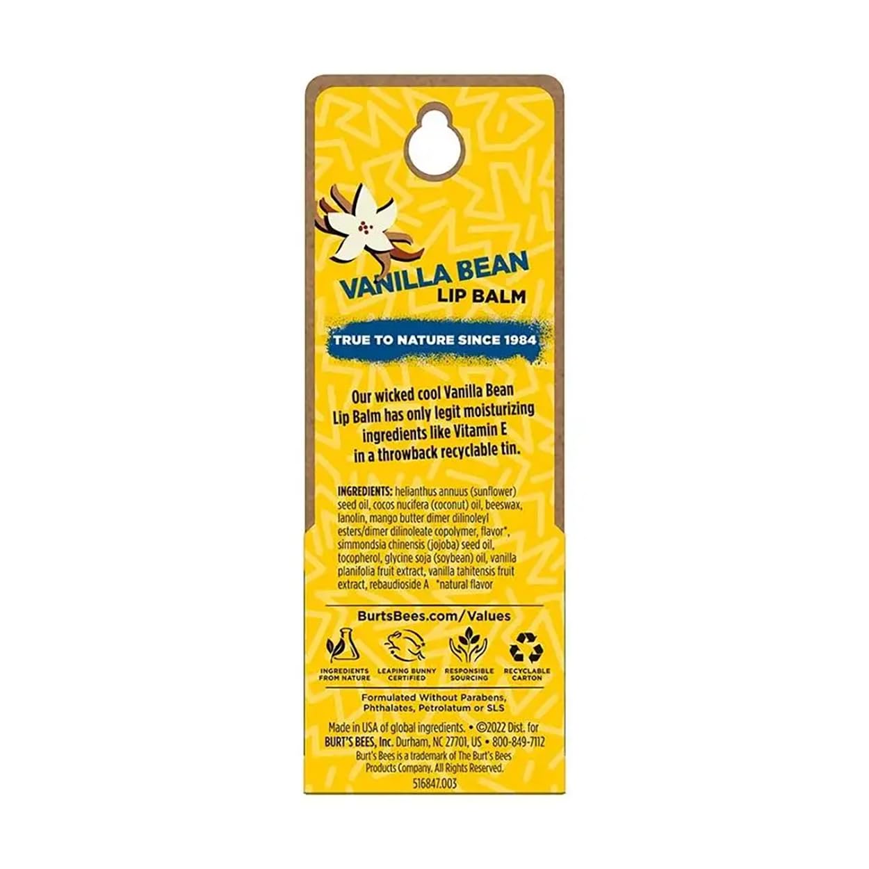 Burt's Bees Vanilla Bean Lip Balm - Nourishing Moisture in 0.3 oz Tin