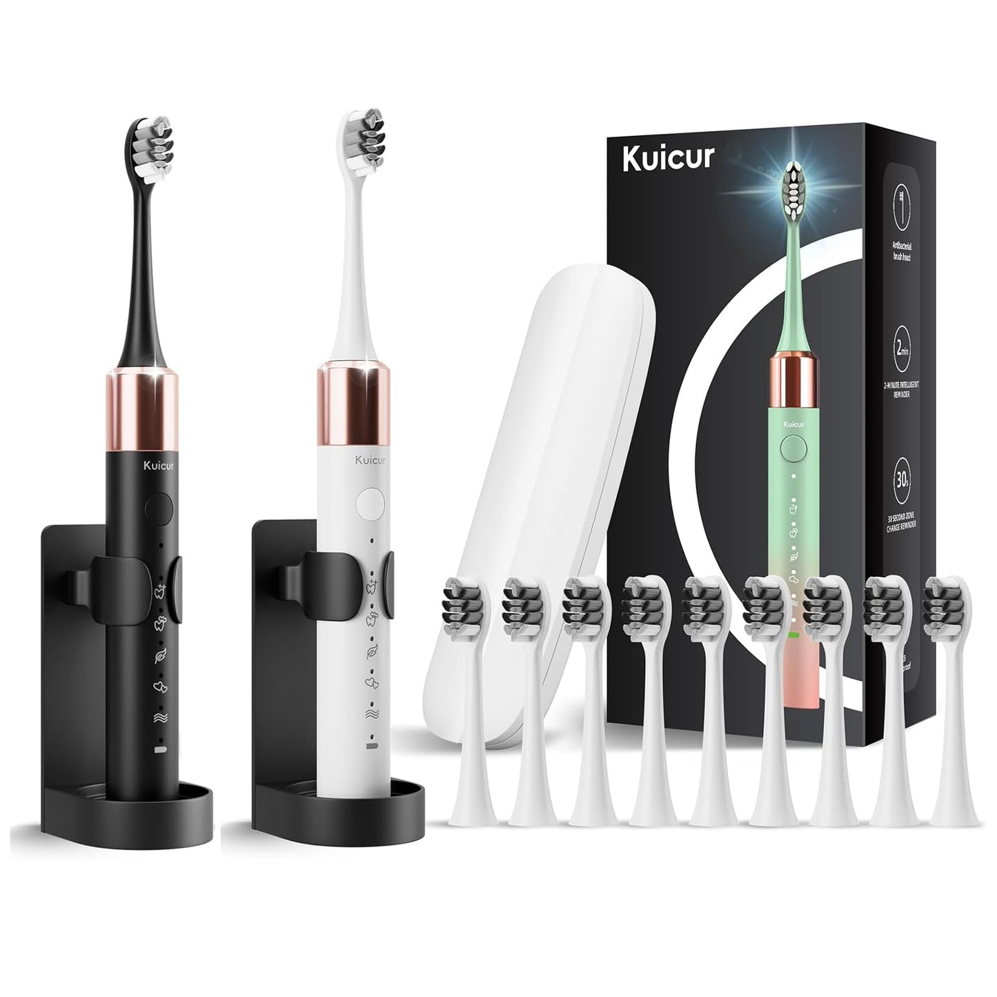 Kuicur 2 Pack Electic Toothbrush - White and Black