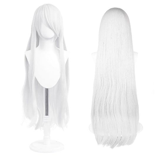 UTIEHD 100cm / 40 Inch Long Wig, Universal Anime Costume Cosplay Wig, Perfect for Party, Daily-Use, Festivals, and Halloween, Great for TV, Film, Anime Game Character Cosplay (Silver White)