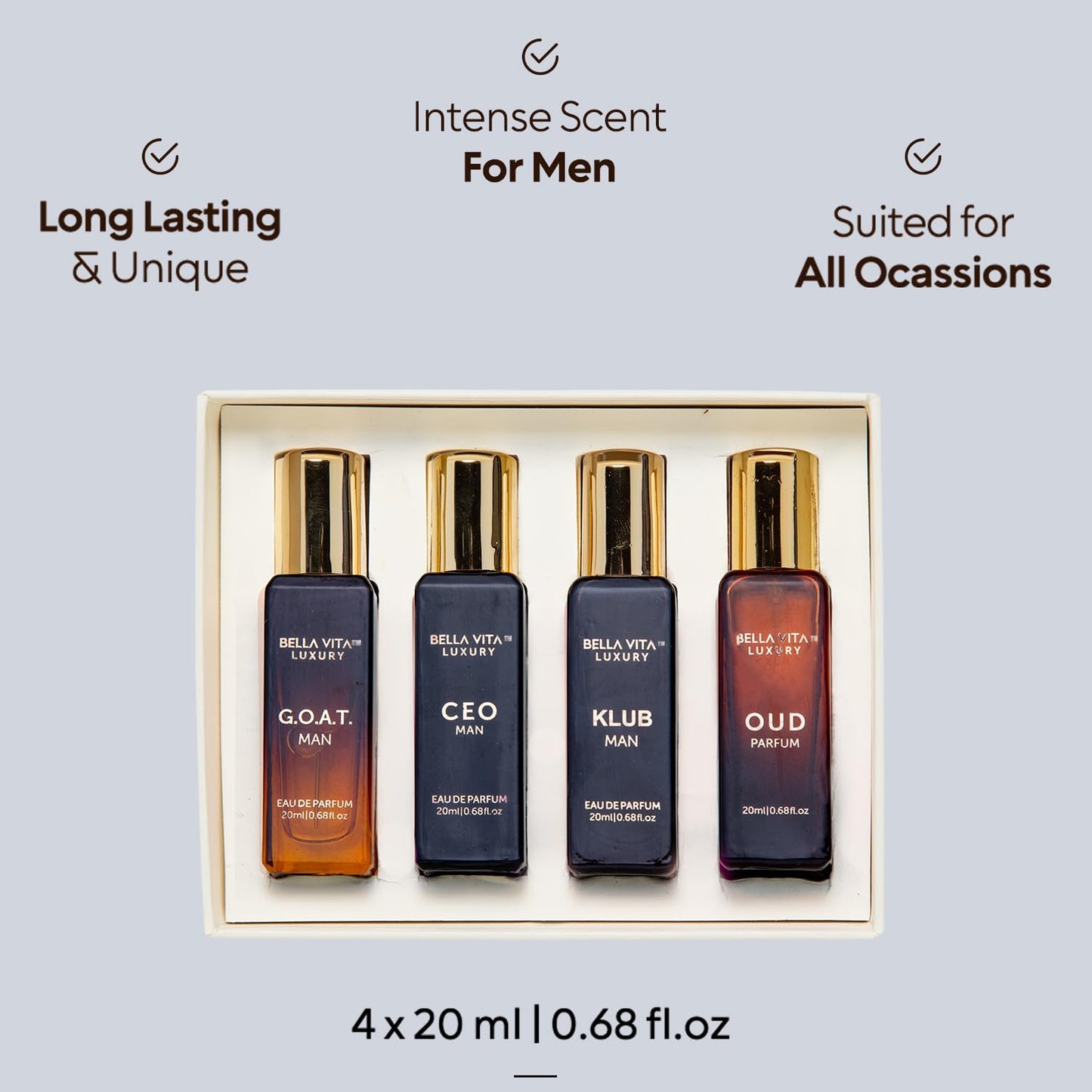 BellaVita Luxury Men's Gift Set - G.O.A.T. Man Perfume Combo | Long-Lasting Cologne with Bergamot, Lavender & Patchouli