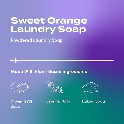 Indigo Wild Zum Powdered Laundry Soap - Plant-Based with Baking Soda & Essential Oils - 64 Loads (32 oz) - Sweet Orange