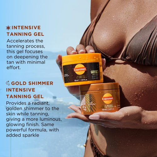 Carroten Intensive + Gold Shimmer Tanning Gel | Browning Tan Accelerators | Non-Greasy, Water-Resistant | Carrot & Coconut Oil | Vitamin A & E For Hydration | 5 oz (Set of 2) + Spatula