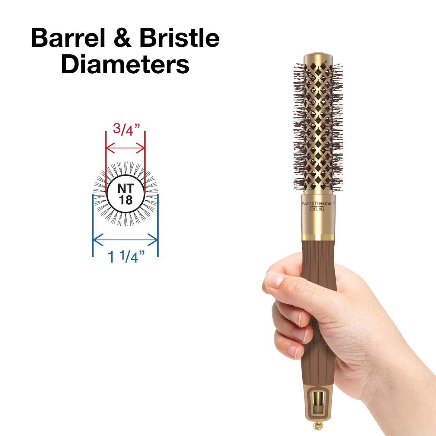 Olivia Garden NanoThermic Ceramic + Ion Round Thermal Hair Brush - Not Electrical - Professional Blowout Brush for Normal to Thick Hair - 3/4"-Diameter Barrel - NT-18