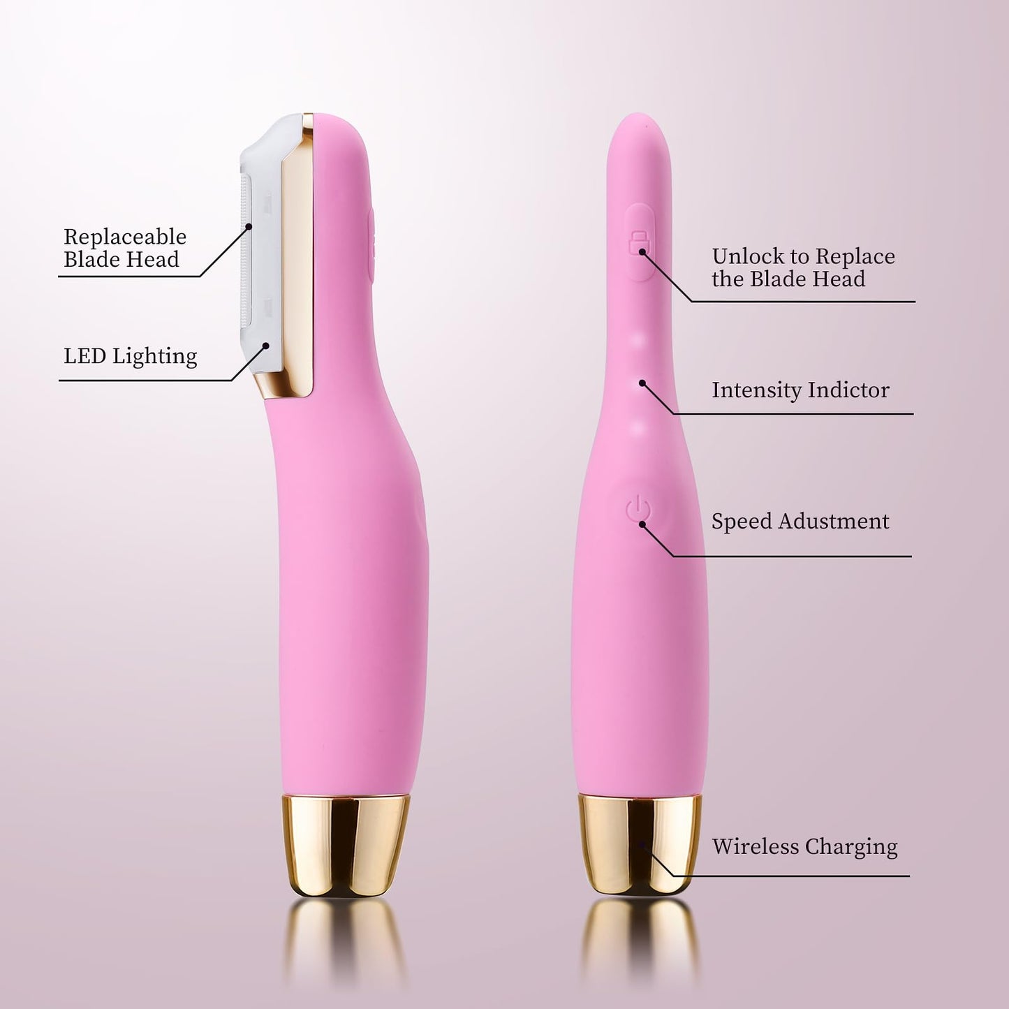 Dermaplane Razor for Women Face, Dermaplaning Tool for Exfoliating and Peach Fuzz, Facial Hair Removal with Sonic Edge Technology Beauty Tool with Wireless Charging & 16 Replaceable Blades(Pink)