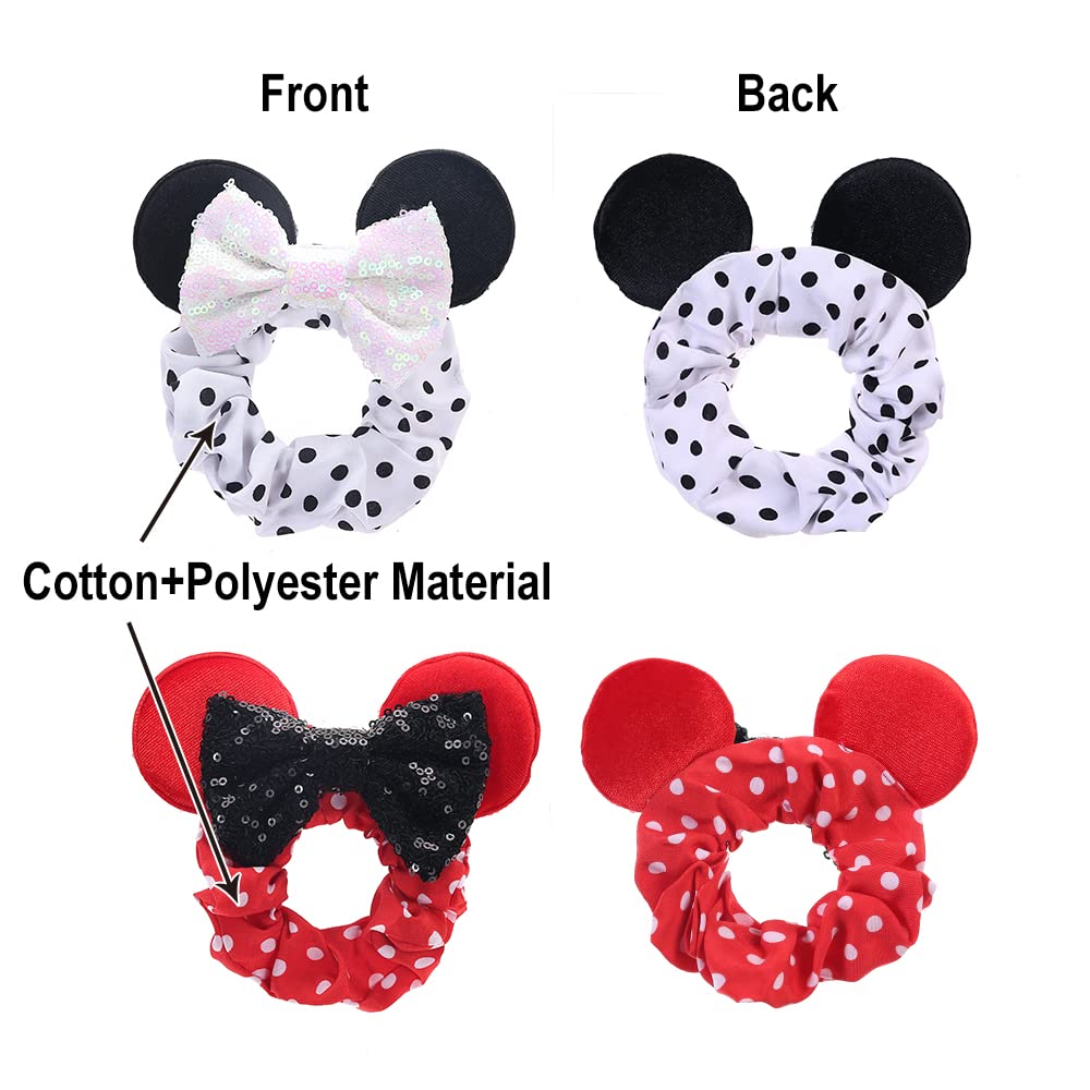 JIAHANG Velvet Mouse Ear Hair Scrunchies Dot Costume Sequins Bow Ponytail Holder Elastic Hair Tie 4 Pack for Girls Women(COLOR E)