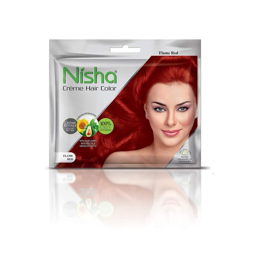 Nisha Creme Permanent Hair Dye - 100% Gray Coverage | Rich Flame Red Color Kit, 40g / 1.41oz