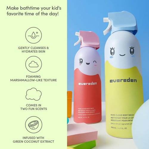 Evereden Kids Shower Essentials Set - 2-in-1 Gentle Shampoo & Conditioner + Cloud Body Wash | Vegan Toddler Care