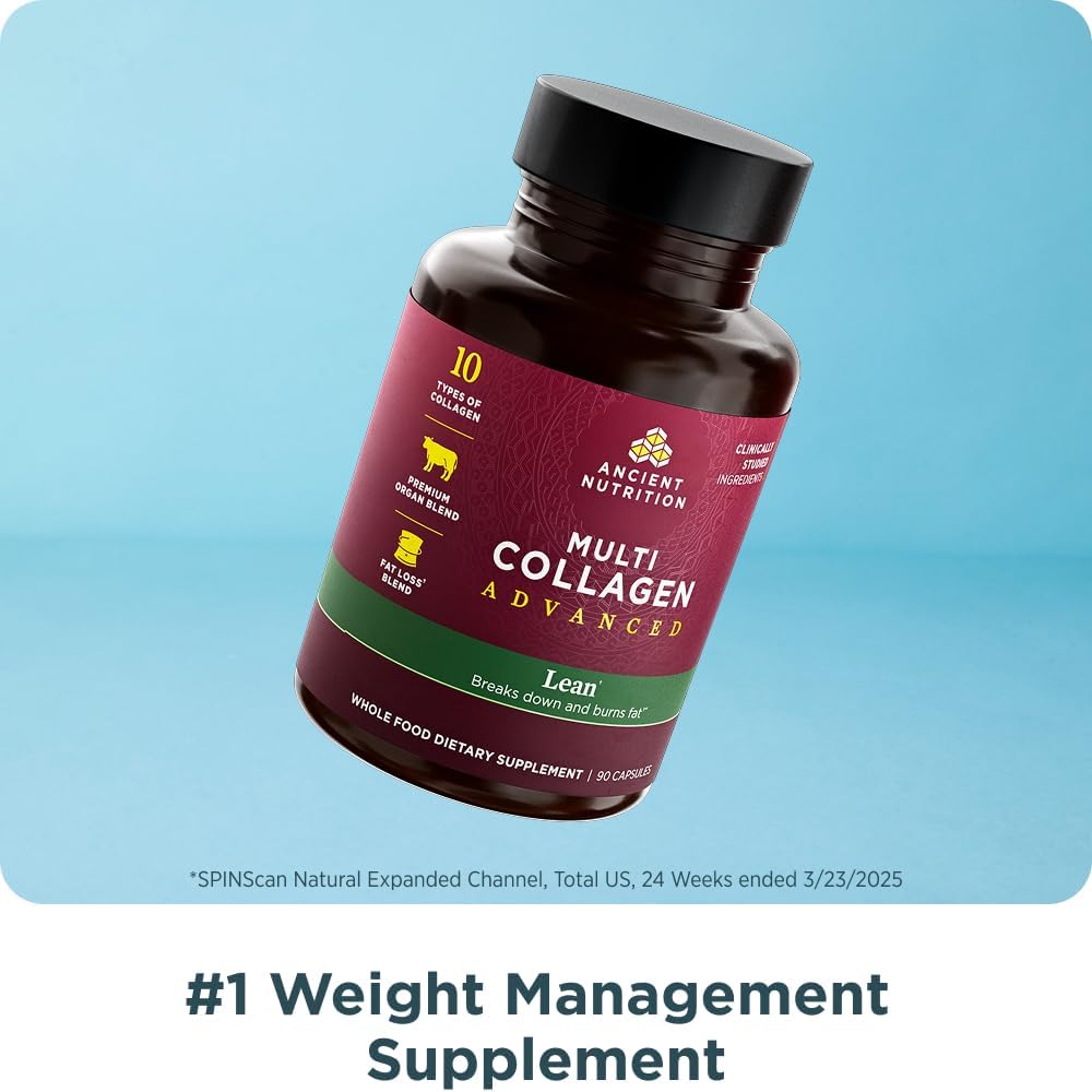 Ancient Nutrition Multi Collagen - Advanced Lean Formula with Probiotics for Healthy Weight Loss | 90 Count