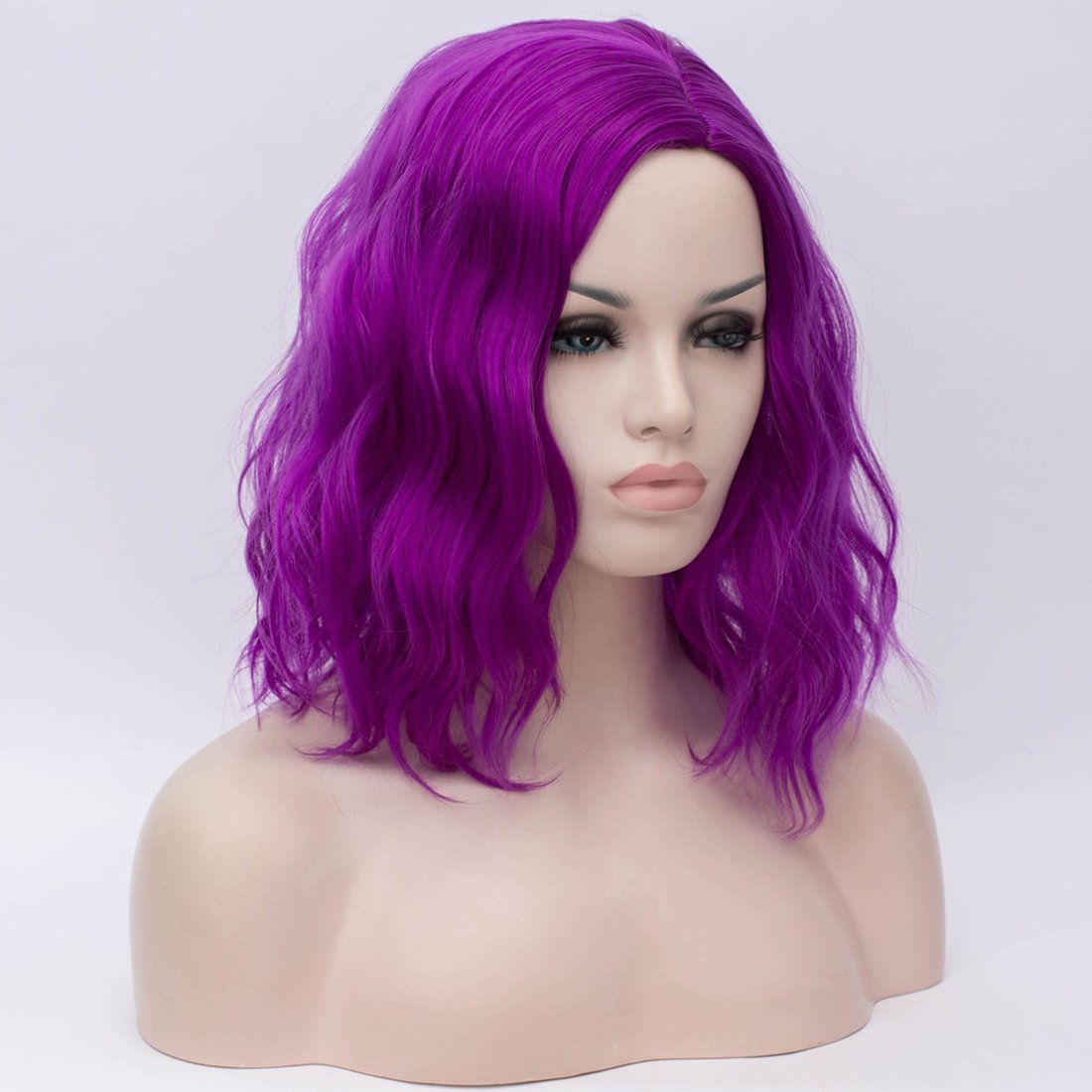 BUFASHION 14" Women Short Dark Purple Kinky Straight Cosplay Synthetic Wigs With Air Bangs 46 Colors Available (Dark Purple 2)