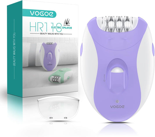 VOGOE Epilator for Women - Cordless Hair Removal with 21 Tweezers & LED Light | Rechargeable, 2 Speeds, Purple