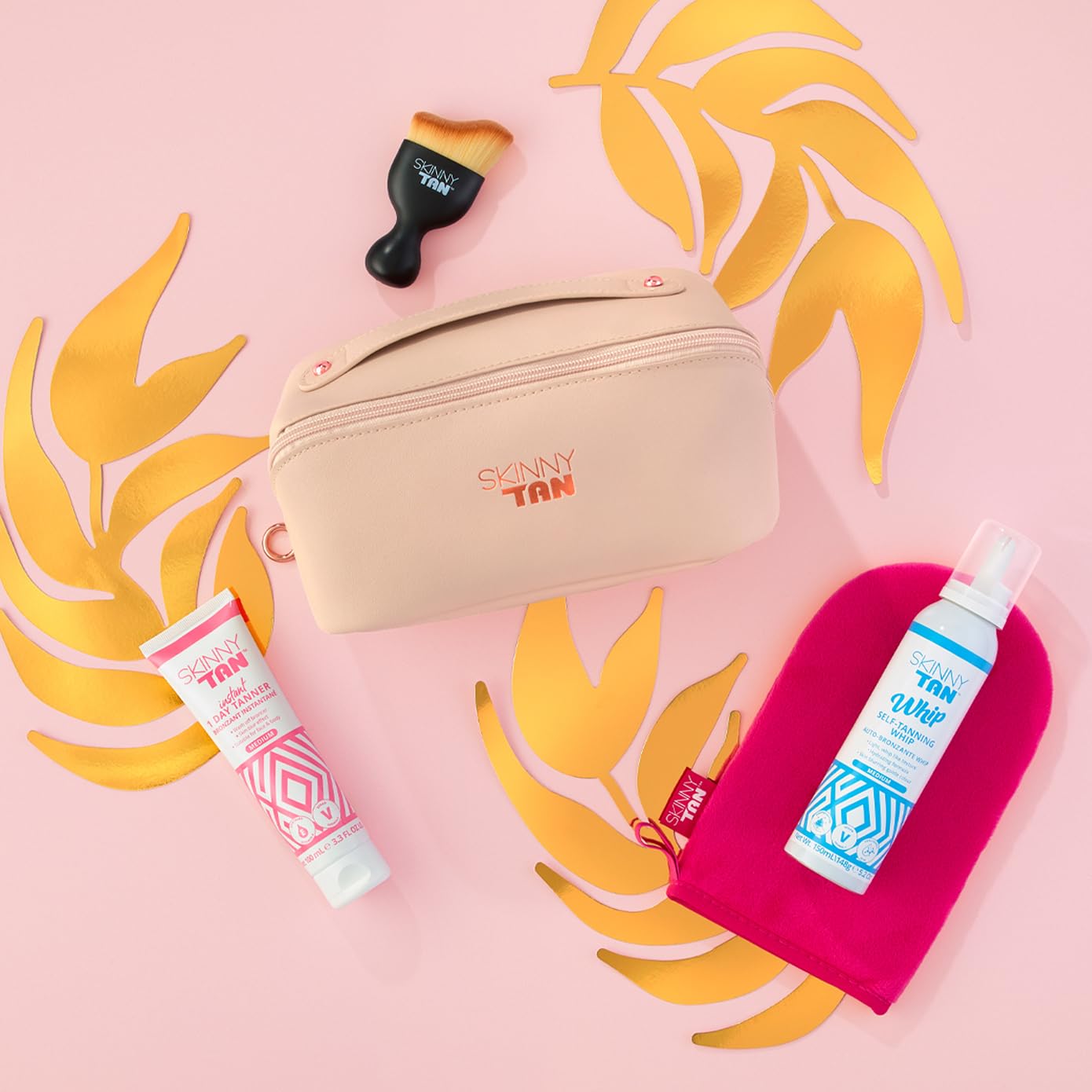 Skinny Tan Your Perfect Glow Collection Set - 4 Pc Gift Set with Self Tanning Whip & Instant Tanner