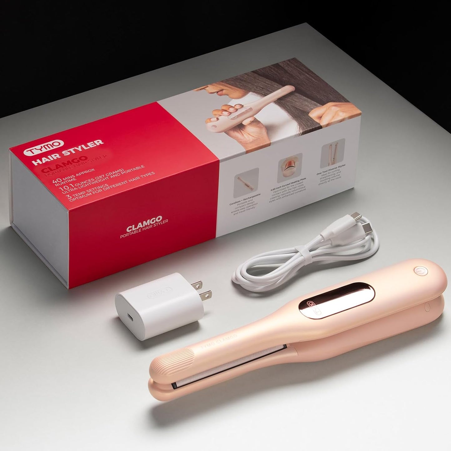 TYMO Curling Iron - Cordless Mini Flat Iron for Short Hair | 2-in-1 Curler & Straightener, Gold Pink