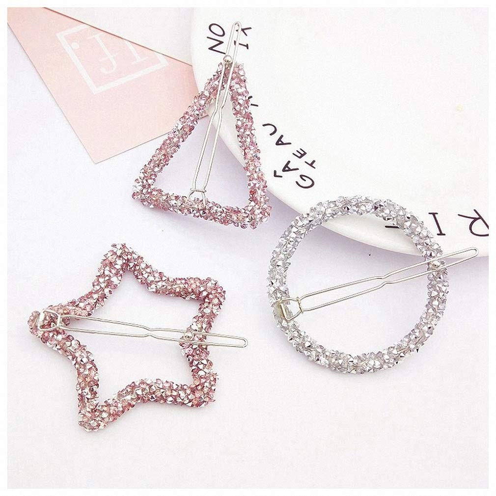 Giwotu 1 pc Crystal Rhinestones Hairpin Star Triangle Round Shape Women Hair Clips Barrettes Hair Accessories Round Black