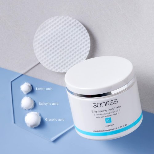 Sanitas Skincare Brightening Peel Pads - Exfoliating Treatment with Lactic, Glycolic & Salicylic Acids | 50 Pads / 2 Ounces
