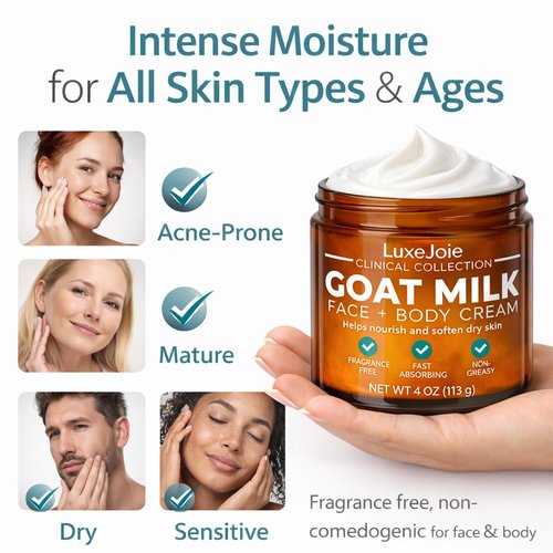 LuxeJoie Goat Milk Face Cream - Fragrance-Free Moisturizer for Dry & Sensitive Skin - 2 oz Hydration