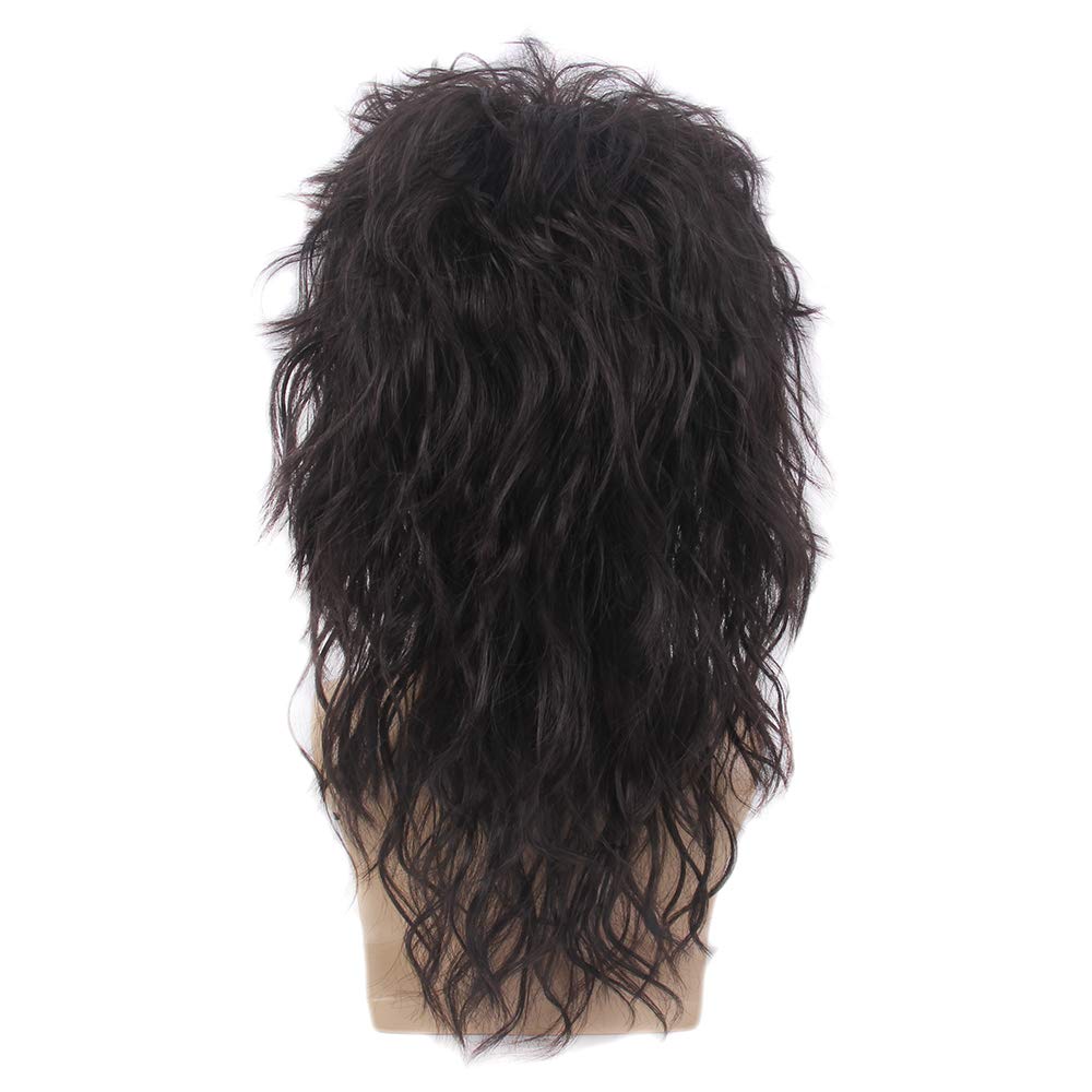 MEDISIFA Mullet 70s 80s Wig with Bangs Dark Brown Long Disco Hair Curly Men Wigs for Mens Man Male Hippie Rocking 80s Them Party Cosplay Costume Anime Heat Resistant Synthetic Hair Wig 70's Wig