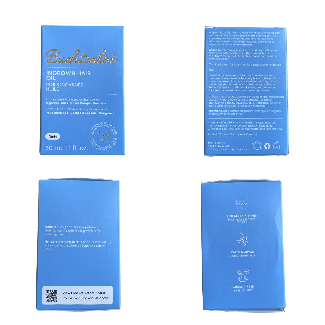 Bushbalm Ingrown Hair Roller Rescue And Nude Oil Bundle - Includes AHA & BHA - Exfoliating, Soothing, Cooling for Intimate Areas, Underarms - Helps With Razor Bumps and Ingrown Hairs, Blue (Bundle)