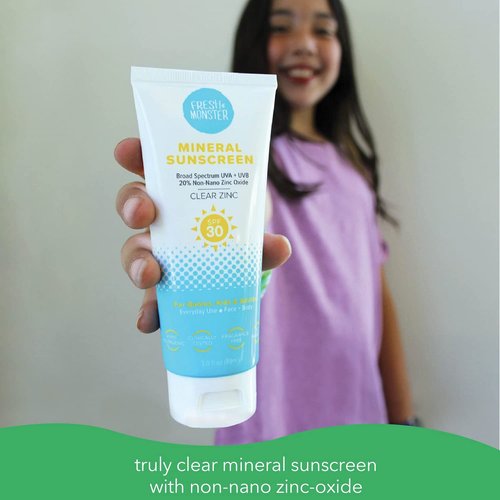 Fresh Monster Kids Sunscreen - SPF 30 Clear Non-Nano Zinc Oxide | Reef Safe & Hypoallergenic Face & Body Protection