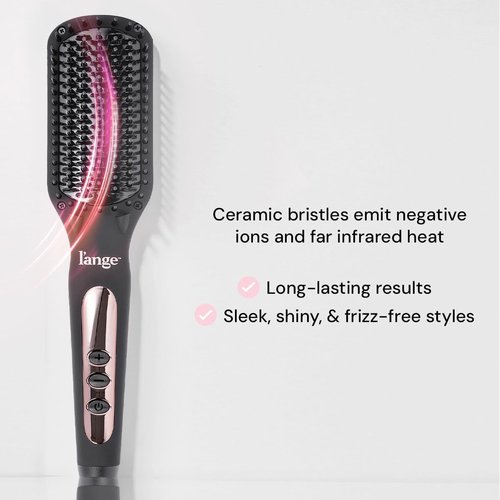 L'ANGE HAIR Le Vite Straightening Brush - Heated Tool for Smooth, Frizz-Free Hair | Dual-Voltage Ceramic Brush (Black)
