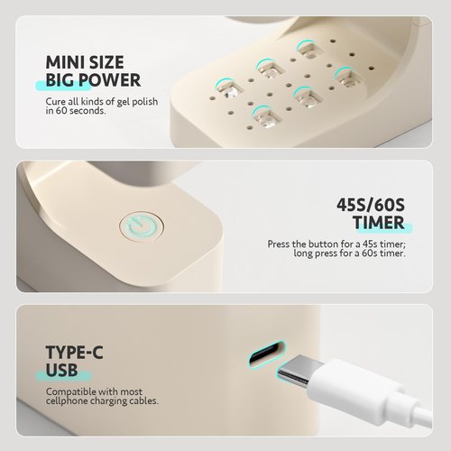 GAOY Mini UV Light for Gel Nails, Small Curing Light with 2 Timers, U-Shaped LED Nail Lamp for Fast Curing, Creamy White