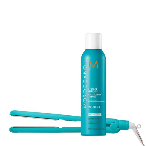 Moroccanoil Titanium Flat Iron & Perfect Defense Bundle - Sleek Styling & Heat Protection