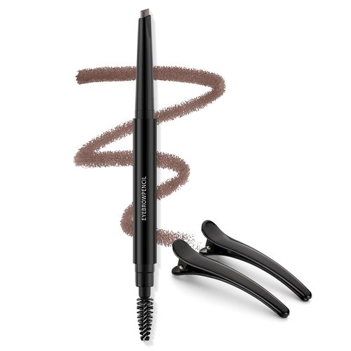 LAVONE Eyebrow Pencil - Makeup Waterproof Brow Pencil with Triangular Tip, Dual-Sided Brow Brush, Precise, Fine Tip, Fills Brows Creates Natural Looking Brow, with Hair Clips - Brown
