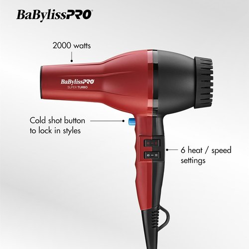 BaBylissPRO Turbo Hair Dryer - Powerful 2000W Fast Drying | Lightweight & Compact Design