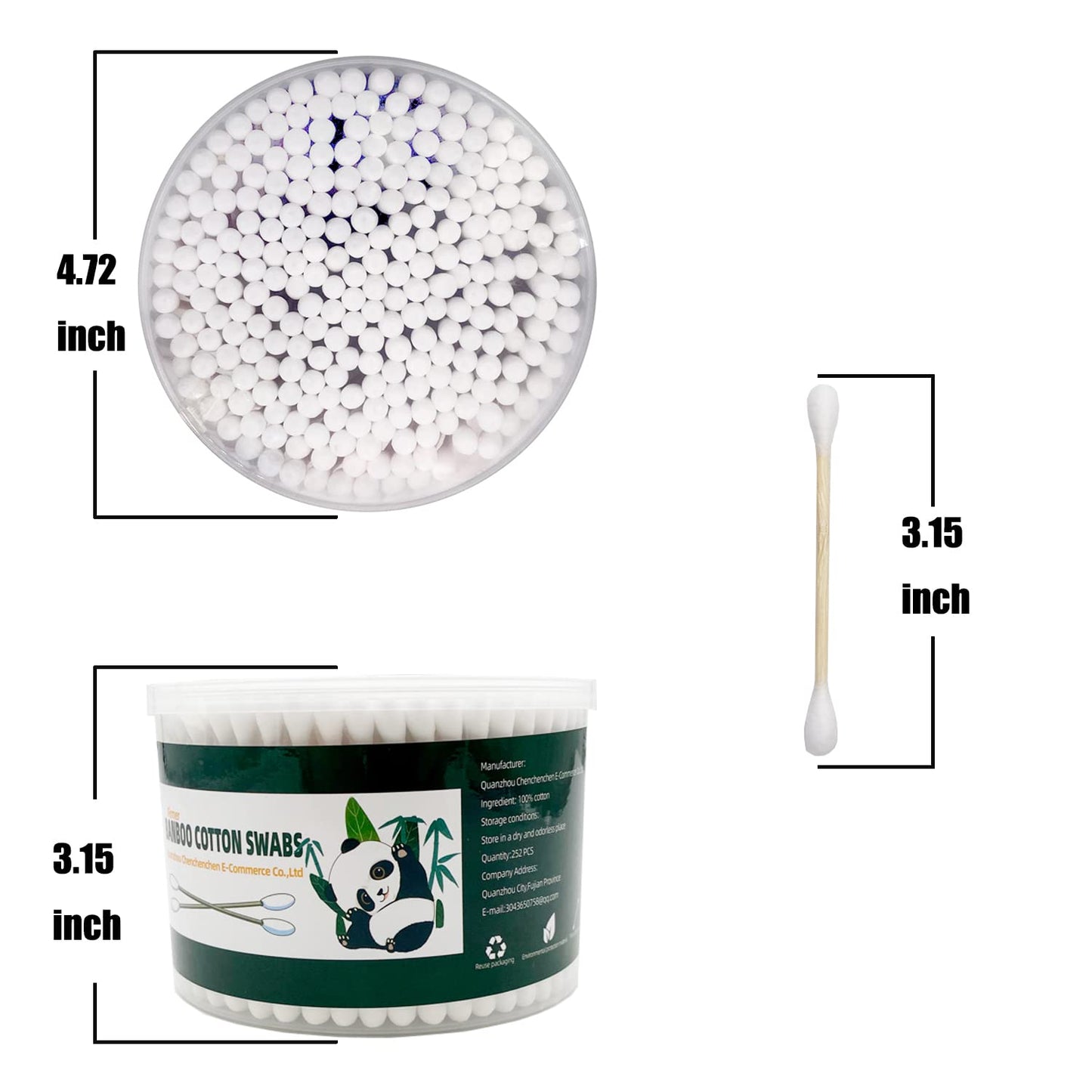 Skiennix XL Size Organic Bamboo Cotton Swabs - Extra Absorbent Biodegradable Double Tips