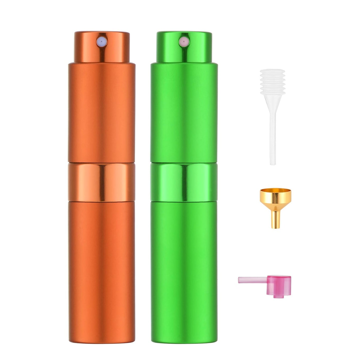 Tekson 8ml Travel Perfume Atomizer Refillable, Mini Cologne Spray Bottle Empty, Small Aftershave Portable Sprayer for Liquid Dispenser (Green&Orange)
