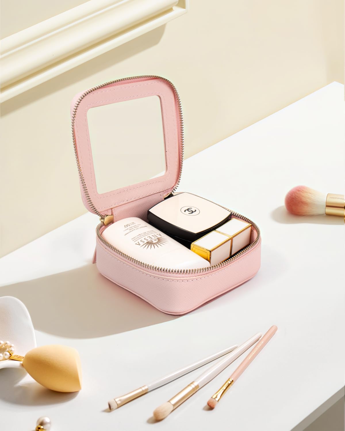 LETGO Small Makeup Bags for Purse, TSA Approved Toiletry Bag with Zipper,Mini Clear Comestic Bag Car Organizer Travel Size Toiletries Travel Essentials Pink Car Accessories For Women (Mini-Pink)