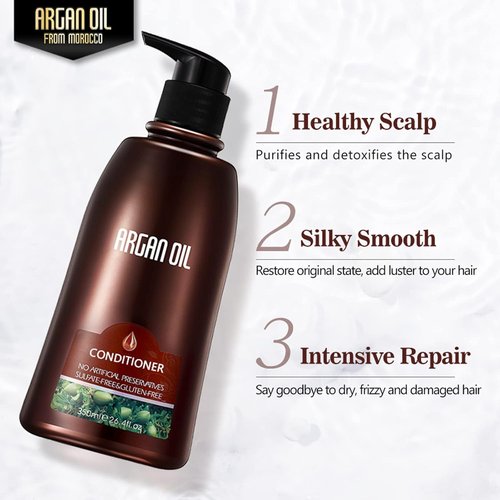 Moroccan Argan Oil Shampoo & Conditioner Set - Intense Moisturizing Hair Treatment with Mask | Color Safe, UV Protection, Gift Box