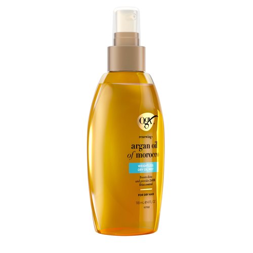 OGX Renewing + Argan Oil of Morocco Weightless Healing Dry Oil Spray, Argan Oil for Hair Care, Lightweight Mist for Split Ends, Frizz Control & Shine, Paraben & Sulfated-Surfactants Free, 4 fl oz