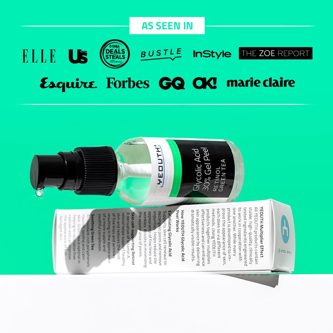 YEOUTH Glycolic Acid Peel - At-Home Chemical Exfoliator with 30% AHA & Retinol for Smooth Skin | 1oz