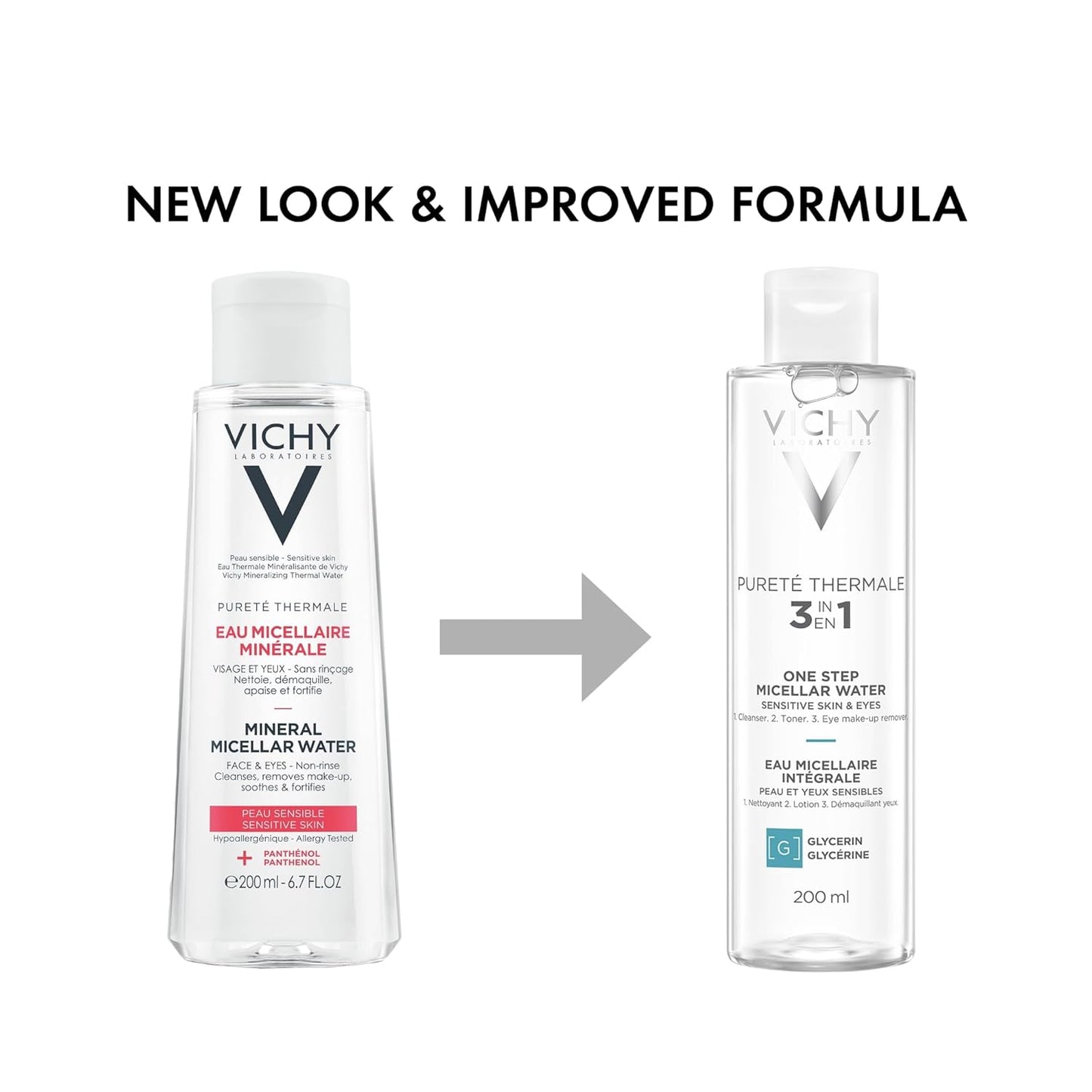Vichy Pureté Thermale Micellar Water - Gentle Makeup Remover & Hydrating Toner with Vitamin B5 | No Rinse Needed