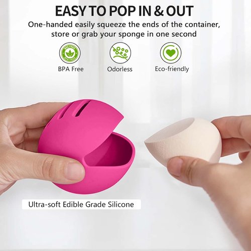 Fauxomor Makeup Sponge Holder - Double-Sided Vented Silicone Case for Travel | Shatterproof & Easy Carry - Rose Red