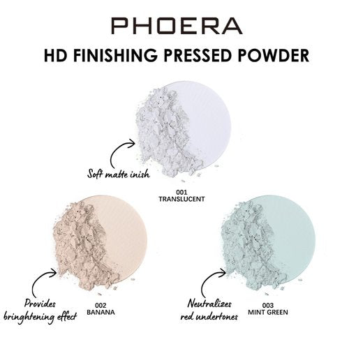 PHOERA Foundation Pressed Face Powder - Silky Soft Focus Setting Powder for Shine-Free Finish | 0.28 Oz (003 Mint Green)