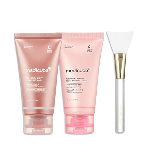 Medicube Pink Glow Wrapping Mask Duo - Collagen & PDRN Caffeine Overnight Peel Off Masks