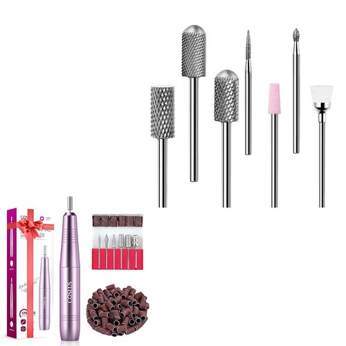COSLUS Electric Nail Drill File Professional: for Acrylic Gel Dip Powder Nails Portable Nail Drill Machine Kit and ail Drill Bits Set 7pcs: 3/32 Inch Shank Electric Nail File Machine Bits