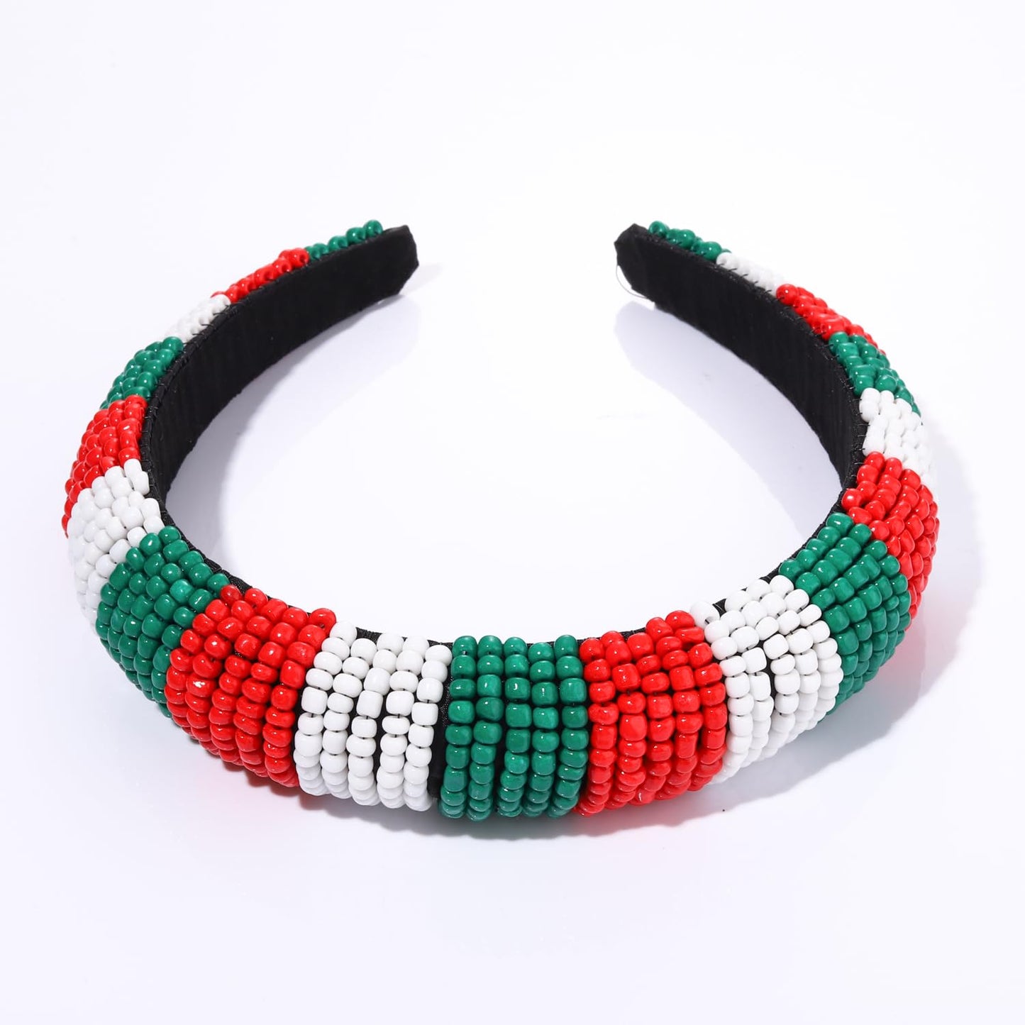 Christmas Headband for Women Red Green White Beaded Padded Headband Christmas Holiday Party Favors Hair Hoop Accessories Gifts (red green white headband)