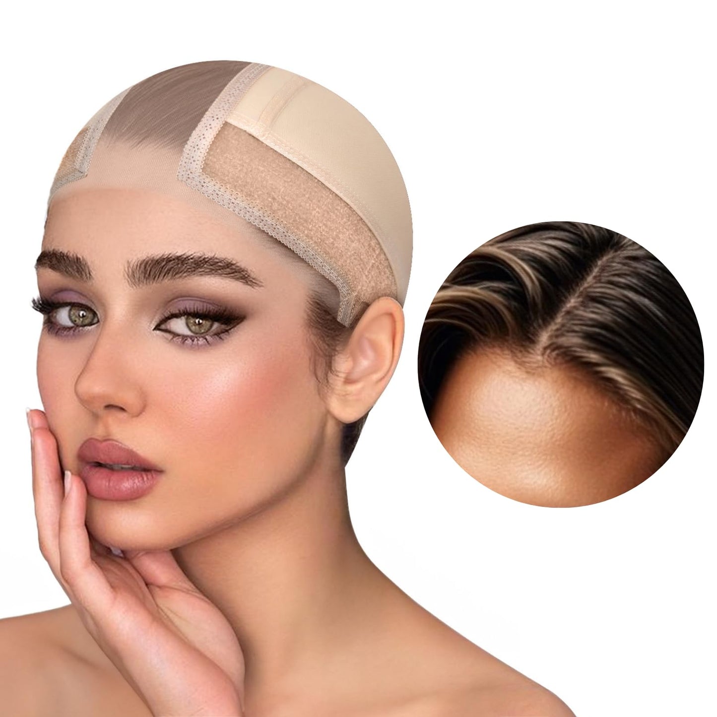 Women Lace Wig Grip Cap - 2x6 Middle Part Lace Area Adjustable Non-Slip Band With Velcro - Wig Gripper Around Lace Edge With Ear-Cutouts Comfortable Breathable No-Headache (LightBrown)