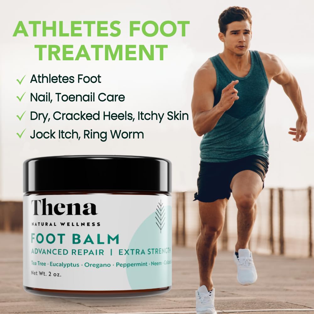 THENA Natural Wellness Athletes Foot Balm Extra Strength, Athletes Foot Treatment Cream, Heals Dry Cracked Feet Heels Itchy Skin Nails Toenails Advanced Foot Care for Men Women